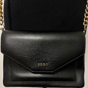 DKNY Alexa Black Leather Crossbody Bag Gold-Tone  Hardware Interior Slip Pockets